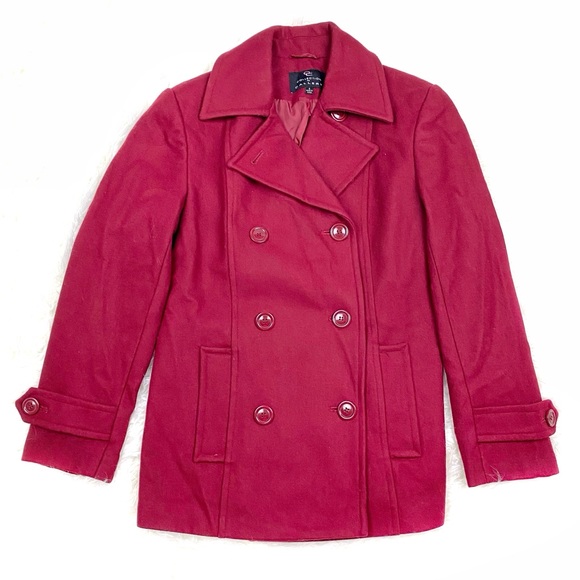GC Gallery Collection Red Classic Wool Double Breasted Peacoat Vtg Button Front - Picture 16 of 16